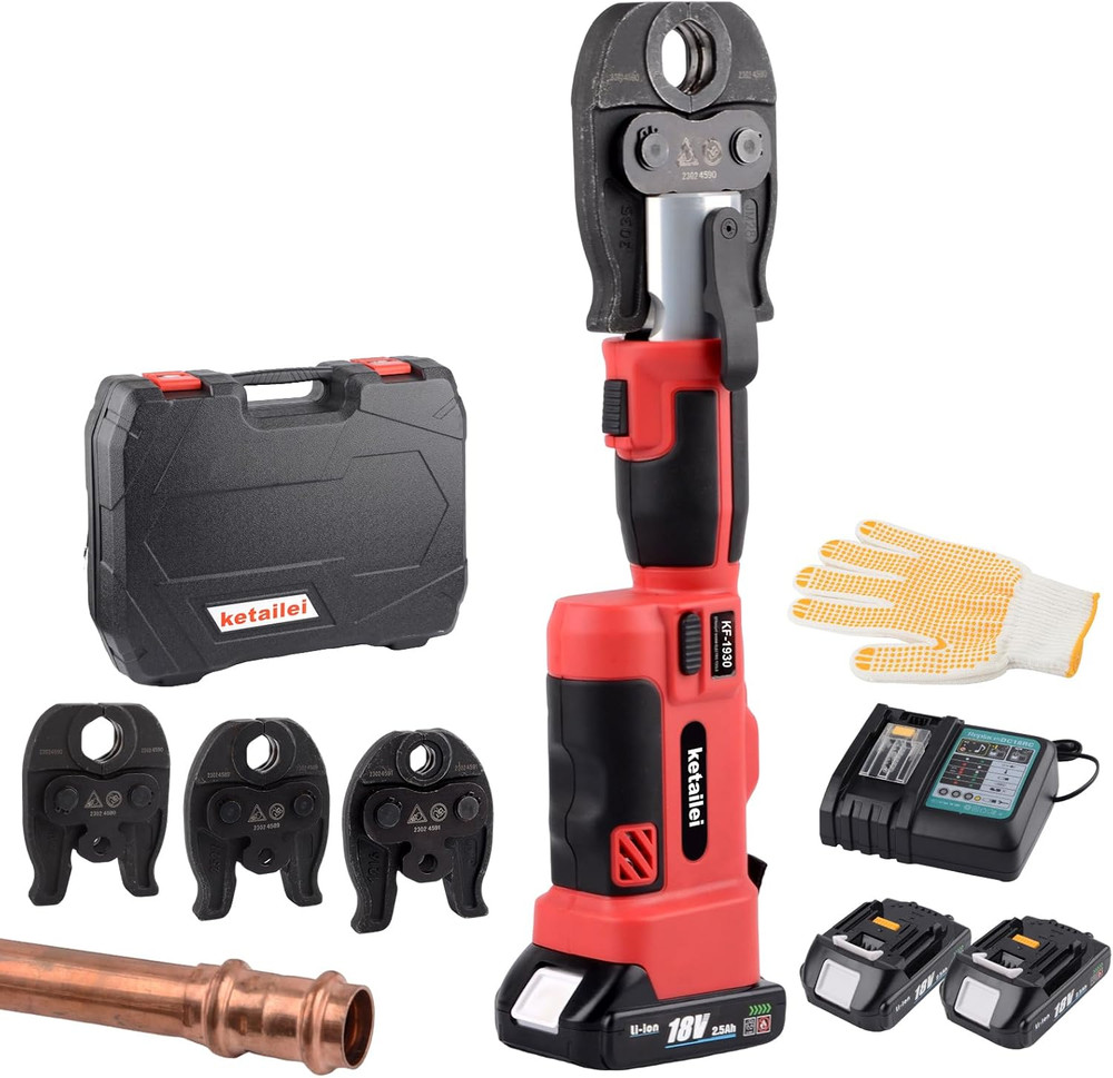 Pro Press Copper Pipe Crimping Tool Kit &ndash; 2X 5.0Ah Battery Powered &ndash; 1/2&Prime; 3/4&Prime; 1