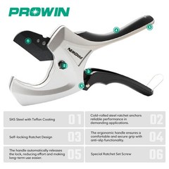 PROWIN Ratcheting PVC Pipe Cutter, 2-1/2&Prime; Capacity with SK5