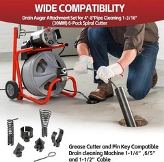7PCS Drain Auger Attachment Set for 1-1/4&rdquo;, 6/5&rdquo; and 1-1/2&rdquo;Cable, Fits for K-100