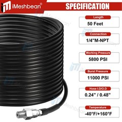 50FT 5800 PSI Sewer Jetter Nozzles Kit Pressure Washer Drain Cleaning Hose