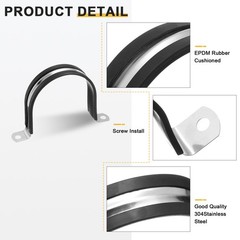 14Pcs 74mm(2-29/32&Prime;) Stainless Steel Rubber 2 Hole U-Tube Strap Clamp, Black