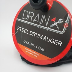 DrainX&reg; Heavy-Duty-Steel Pro Drum Drain Auger, 25 Ft., Drain Snake, gloves ,Case