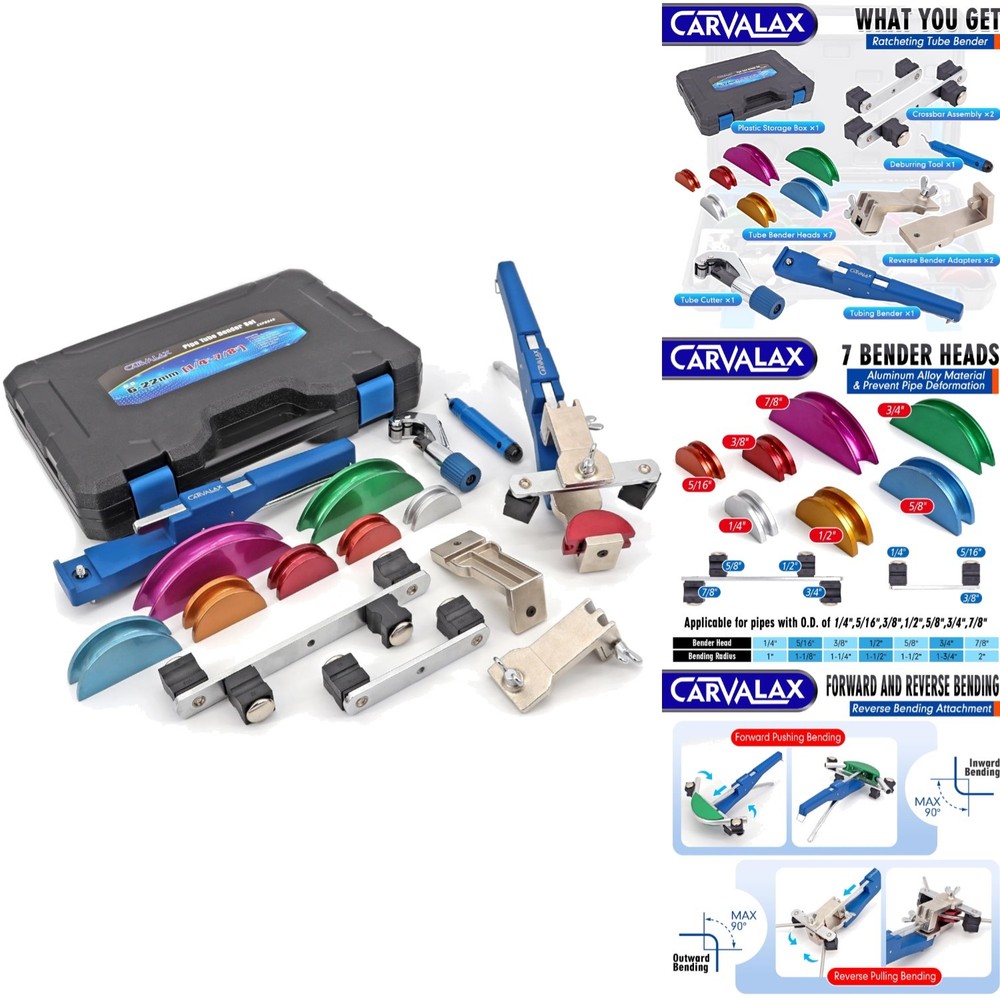 Professional 90&deg; Tube Bender Kit 7 Aluminum Heads 1/4-7/8 HVAC Plumbing Tool