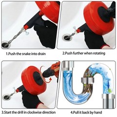 50 Ft Drain Auger &ndash; Manual/Drill Powered Plumbing Snake, Heavy Duty, Flexible, G