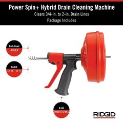 Ridgid 57043 POWER SPIN+ Power Spinner Drain No Size, Spin+ / Red