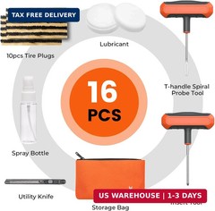 ETENWOLF Flat Tire Repair Kit with Plugs 16 Pcs, Heavy Duty Tire Plug Kit for Ca