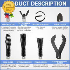 9Pcs Drain Auger Drill Attachment,Cutter and Auger Set,Drain Cleaner Combination