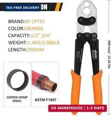 KF CPTEC PEX Crimping Tool Kit for PEX-B Plumbing, Copper Crimp Tool for 1/2 inc