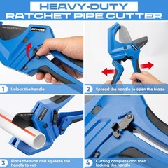 Heavy-Duty Ratchet Pipe Cutter Tool for PVC, PEX, CPVC, Rubber Hose &ndash; Cuts 3