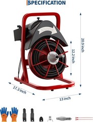 Drain Cleaner 75FT x1/2 In Steel Core Cable 370W Electric Drain Cleaning Machine