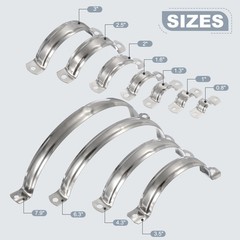 5pcs 201 Stainless Steel 2&Prime;/50mm Pipe Strap Clamp, Silver