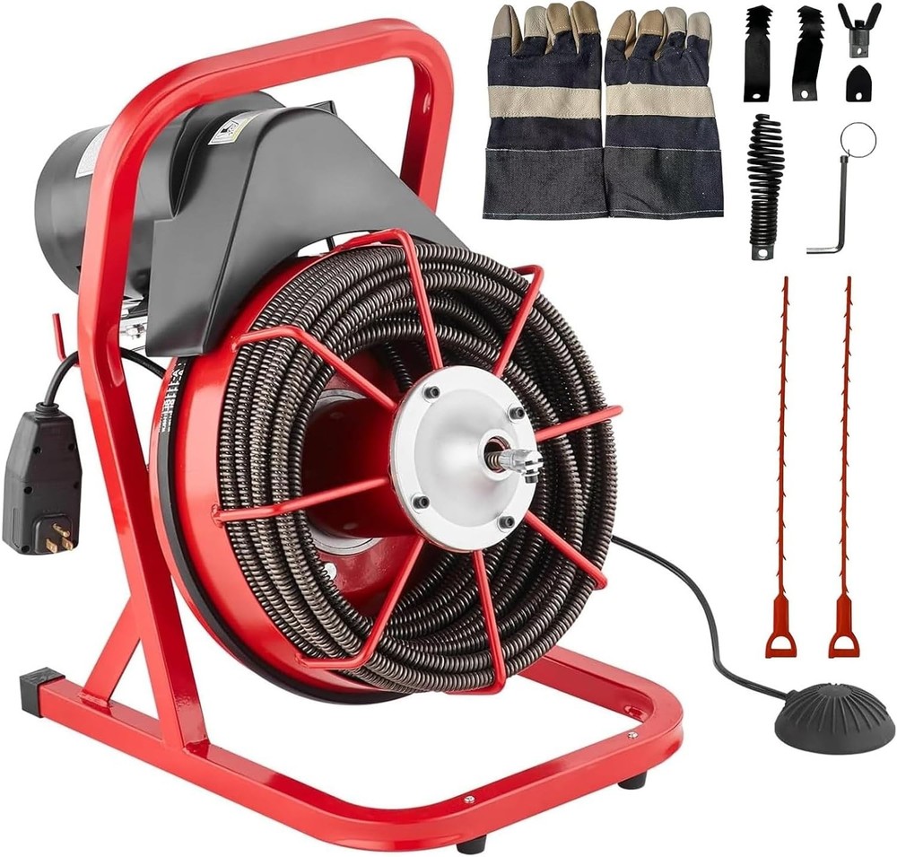 75FT x 1/2 Inch Drain Cleaner Machine, Drain Auger Manual Feed, 370W Electric&hellip;