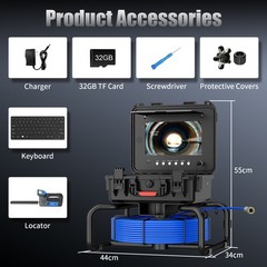 Pipe Inspection Camera Drain Sewer Camera w/ 512hz Locator Self Leveling 60M 10&Prime;