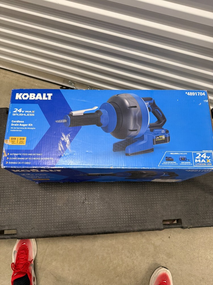 New Kobalt 24v Cordless Drain Auger Kit with 85 Watt Battery & Charger 4891704