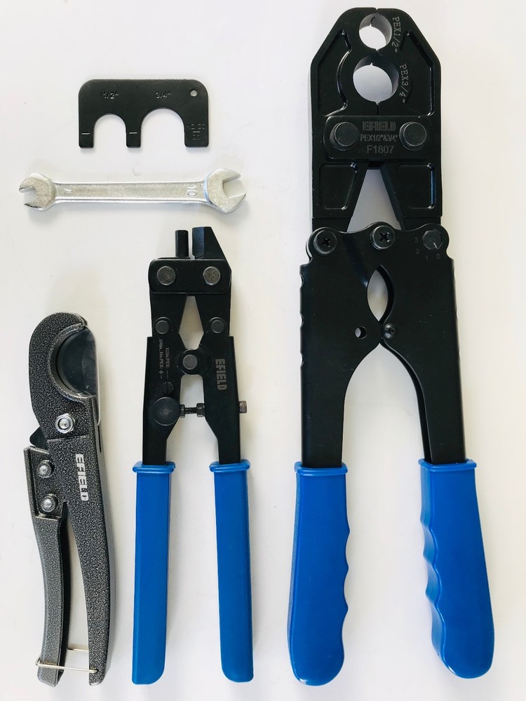 EFIELD PEX 1/2&Prime; & 3/4 COMBO Crimp Tool Kit with Ring Removal Tool , Pipe Cutter