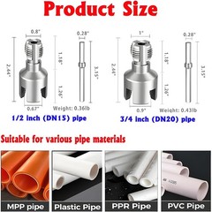 PVC Pipe Threader Kit, 3 Piece Set, 1/2&Prime; 3/4&Prime; NPT Sizes, Dual-Function Intern