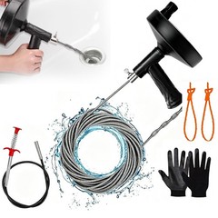 Drain Auger 25ft 1/4in Drum Plumbing Drain Snake Clog Remover Autofeed Black