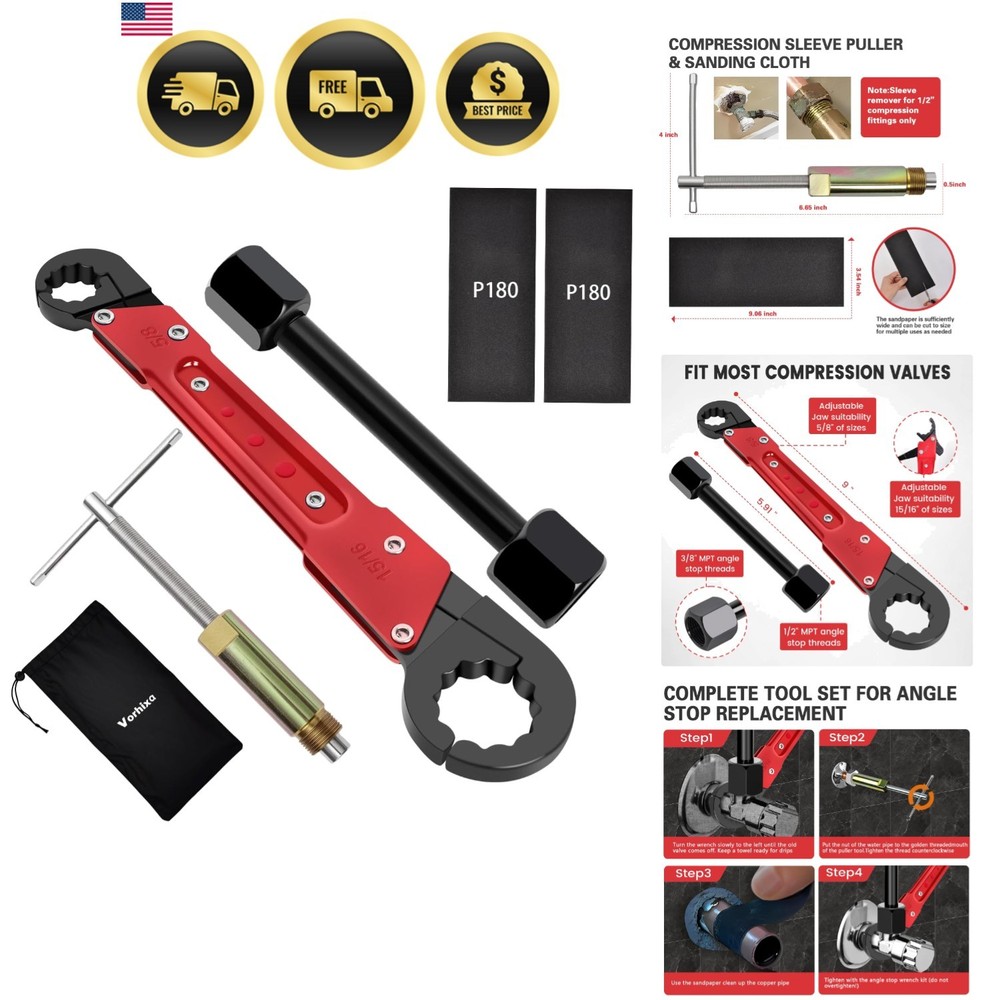 6 Pcs Plumbing Tools Kit with Angle Stop Wrench & 1/2-Inch Compression Sleeve&hellip;
