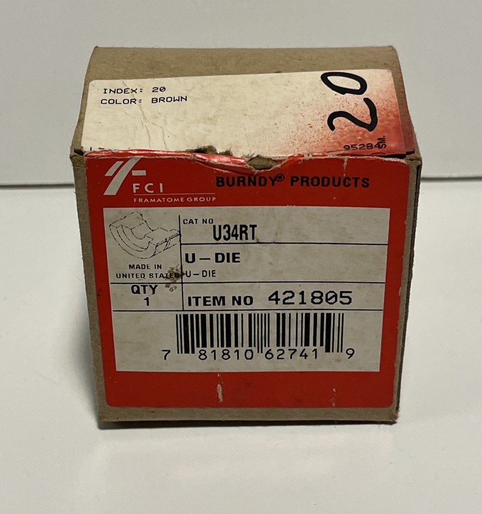 Burndy U34RT Type U Crimping Die Brown Index 20 Item # 421805 NEW