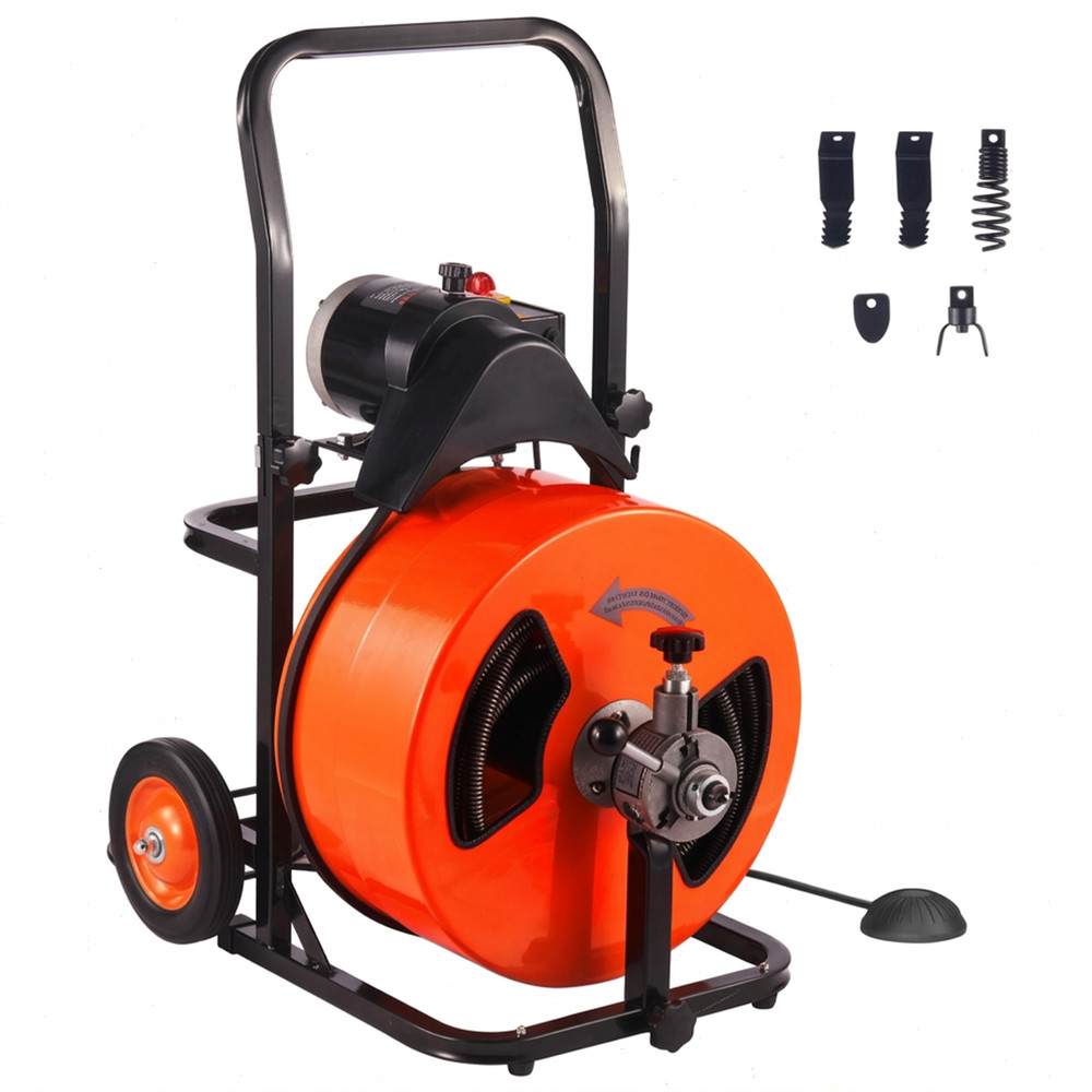 100FT x 1/2 In Drain Cleaner Machine, 2&Prime;-4&Prime; Pipes Auto Feed Electric Drain Auger