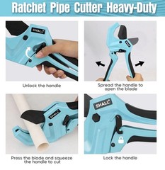 SHALL Pipe Cutter for PVC PPR PE PEX Cuts up to 2-1/2&rdquo; HD Aluminum Ratchet