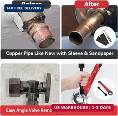 6 Pcs Plumbing Tools Kit with Angle Stop Wrench & 1/2-Inch Compression Sleeve Pu