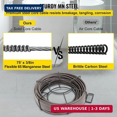VEVOR Drain Cleaning Cable 75ft x 3/8 inch Solid Core Cable Sewer Cable, Drain A