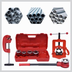 Ratchet Pipe Threader Kit Ratcheting Set w/ 5 Dies 3/8&rdquo; to 1-1/4&rdquo;& Handle BSPT
