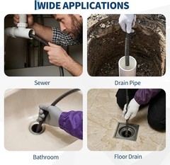 75FT 3/8in Drain Cleaner Machine 250W Auto Feed Sewer Snake Auger 4 Cutters