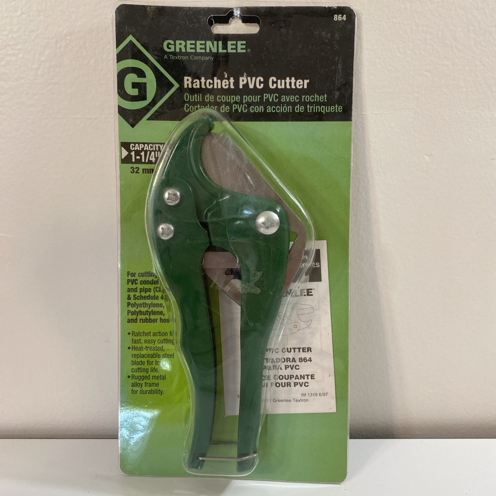 GREENLEE MODEL 864, RATCHET PVC CUTTER, 1 1/4 Pipe Capacity, Brand New