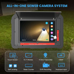 10.1&Prime; 1080P Sewer Camera with 165FT Cable, IP68 Waterproof, DVR Recorder