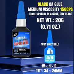 20G Black Medium CA Glue (150 CPS), Premium Cyanoacrylate Super Glue for Wood, G