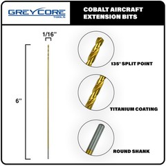 Greycore Tools 1/16 Inch x 6 Cobalt Aircraft Extension 1/16&Prime; x 6&Prime;, grey