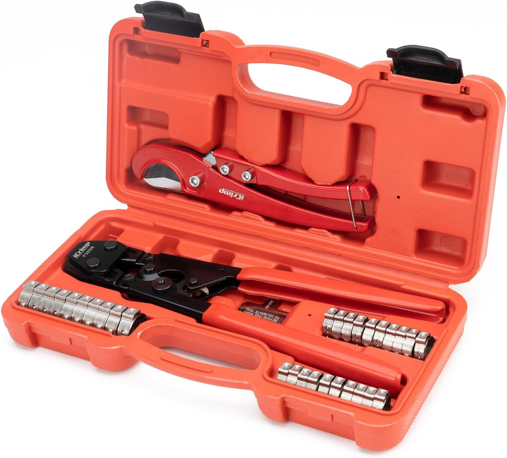 PEX Clamp Crimping Tool Kit Cinch Crimper w 30 Stainless Steel Clamps Set