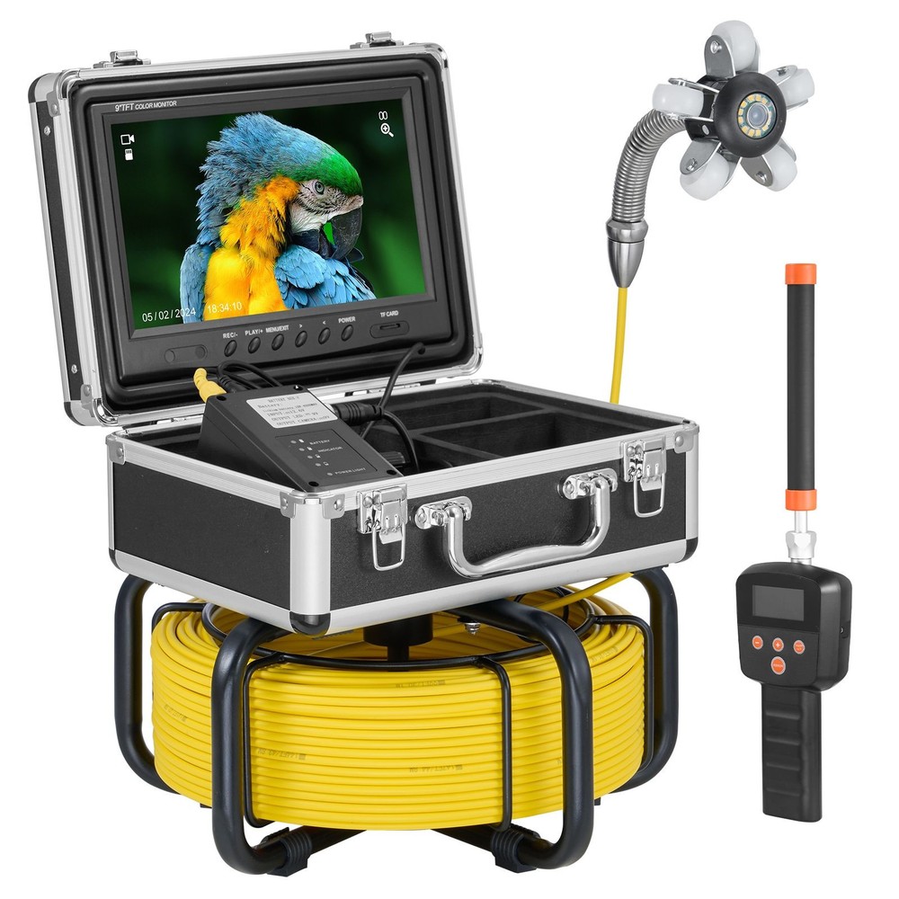 165ft Sewer Camera w/ 512Hz Locator, 9in HD Screen, 36X Zoom