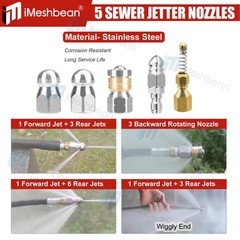 200FT 1/4&Prime;M-NPT Drain Cleaning Hose Sewer Jetter Nozzles Kit For Pressure Washer