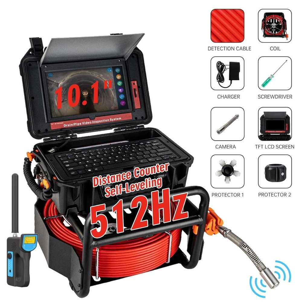 91.5m/300ft 10.1&Prime; Sewer Camera Pipe Inspection Camera 512Hz Locator