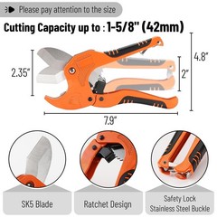 Bates PVC Pipe Cutter Cuts up to 1-5/8 Ratchet Pipe Cutter for Cutting PVC PEX