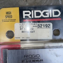 Ridgid 52192 Bevel Set 1/2&Prime;-3/4&Prime; 37-1/2 deg High Speed Bevel Set loc c 503