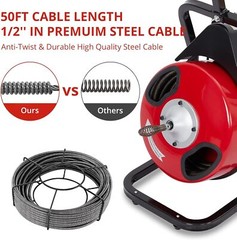 50FT x 1/2&Prime; Electric Drain Cleaner Machine Electric Drain Snake for 1&Prime;-4&Prime; Pipes