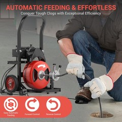100FTx1/2In 1850 RPM Drain Cleaner Machine Auger Cleaning Auto Feed with Wheels