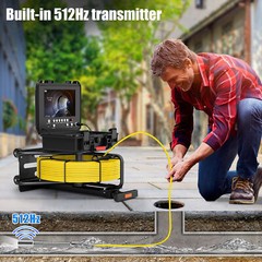 40m Sewer Pipe Inspection Camera with Pull Rod w/ 512hz Self Leveling 9&Prime; Monitor