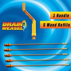 FlexiSnake Drain Weasel Sink Snake Handle + 5 Refill Wands, Orange/Yellow
