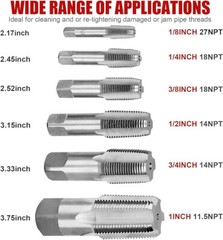 6pcs NPT Taper Pipe Tap Set Carbon Steel Threading 1&Prime; 3/4&Prime; 1/2&Prime; 3/8&Prime; 1/4&Prime; 1/8&Prime;