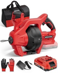 20V Cordless Electric Drain Snake, 25Ft Replaceable Cable with 2.0Ah Battery & F