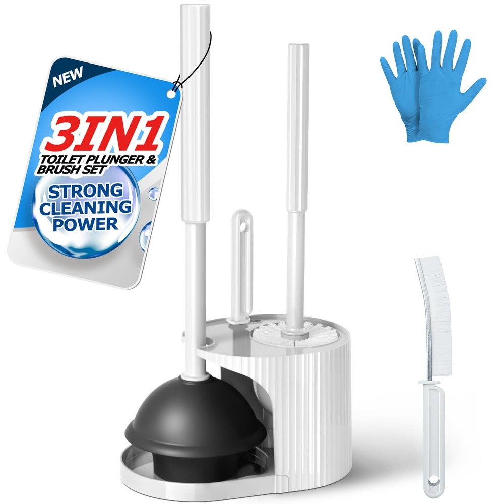 FORASTO 3 in 1 Toilet Brush and Plunger Set,Toilet Bowl 1PACK, White