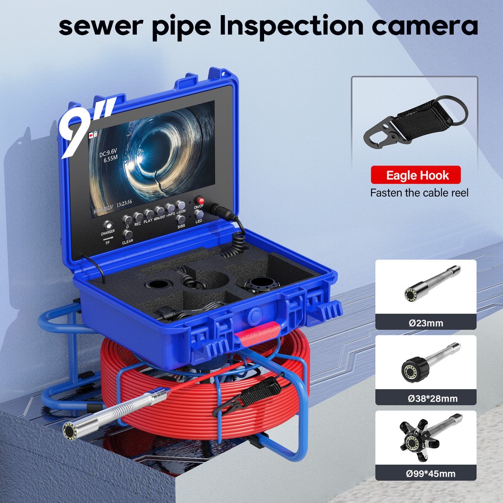 30M Sewer Pipe Inspection Camera 512HZ Self-leveling Meter Counter 9&Prime; DVR