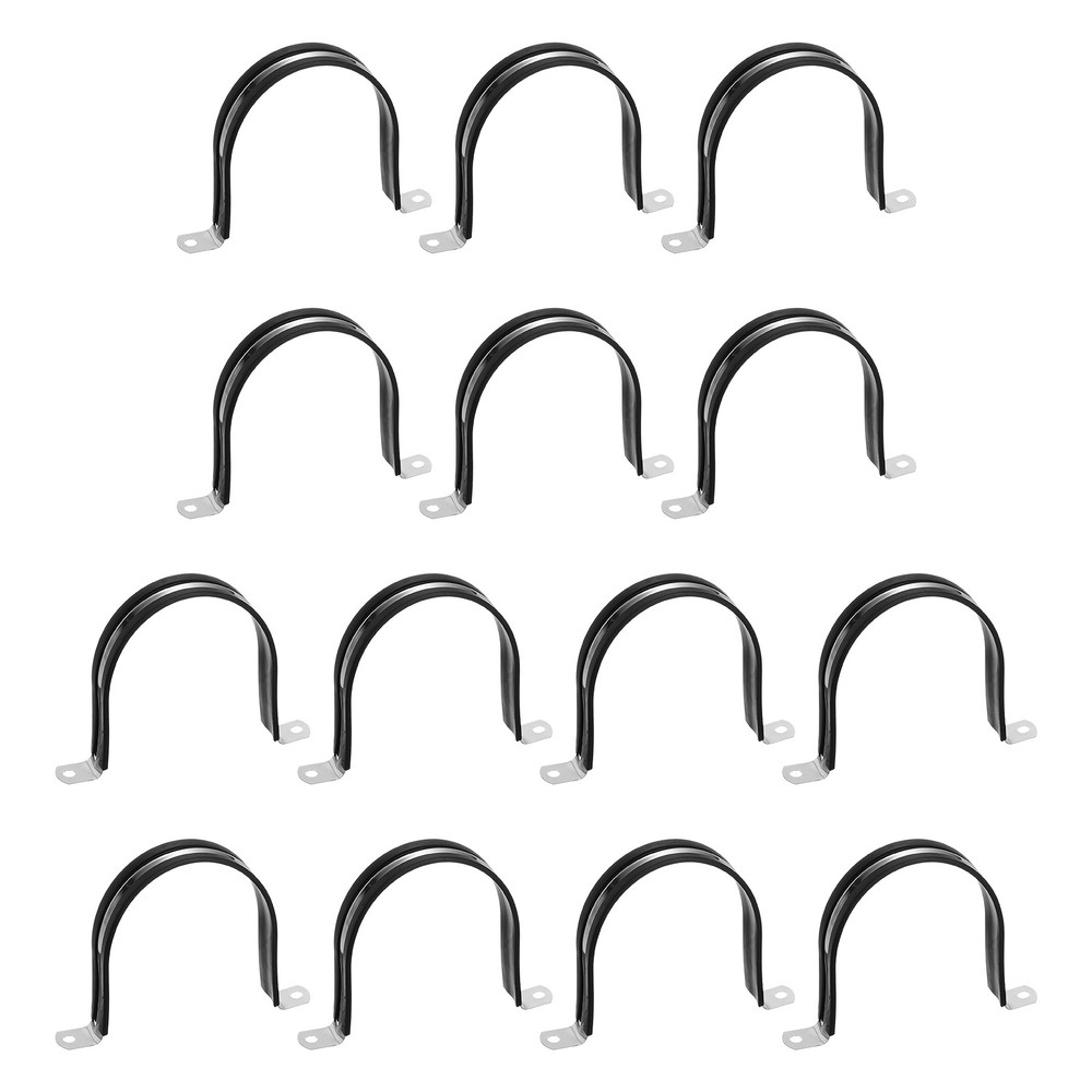 14Pcs 100mm(3-15/16&Prime;) Stainless Steel Rubber 2 Hole U-Tube Strap Clamp, Black