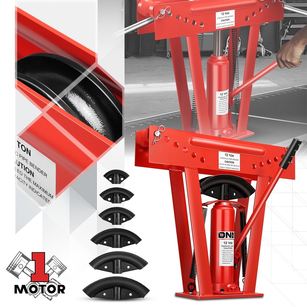 24x 6.2x 21.6 in Manual Hydraulic 12 Ton Pipe Bender Exhaust Tube w/ 6 Dies Size