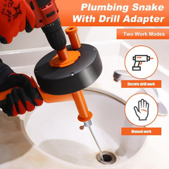Drain Auger 25Ft Clog Remover with Drill Adapter, Flexible Plumbing Snake for Ki